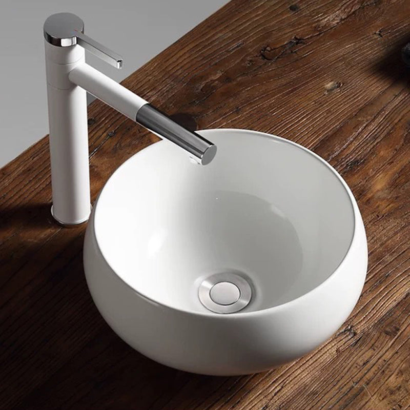 Modern Vessel Bathroom Sink Porcelain Oval with Pop-Up Drain Bathroom Sink