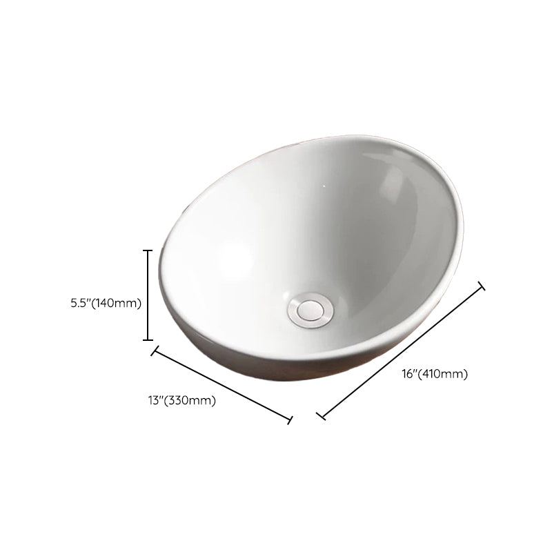 Modern Vessel Bathroom Sink Porcelain Oval with Pop-Up Drain Bathroom Sink