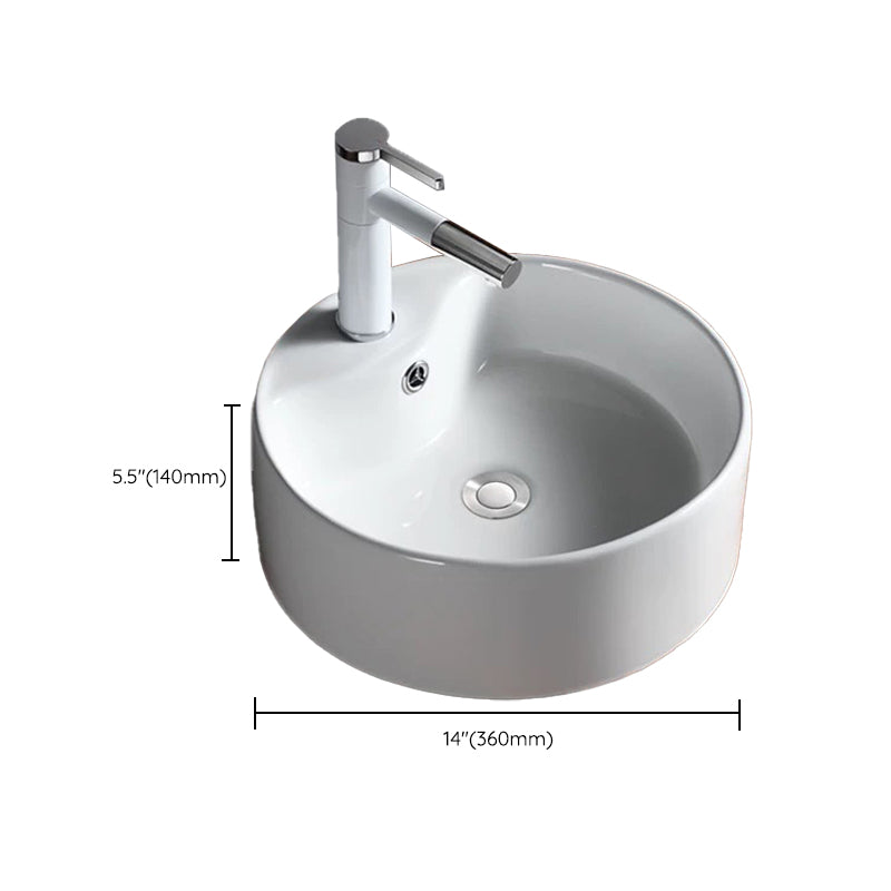 Modern Vessel Bathroom Sink Porcelain Oval with Pop-Up Drain Bathroom Sink