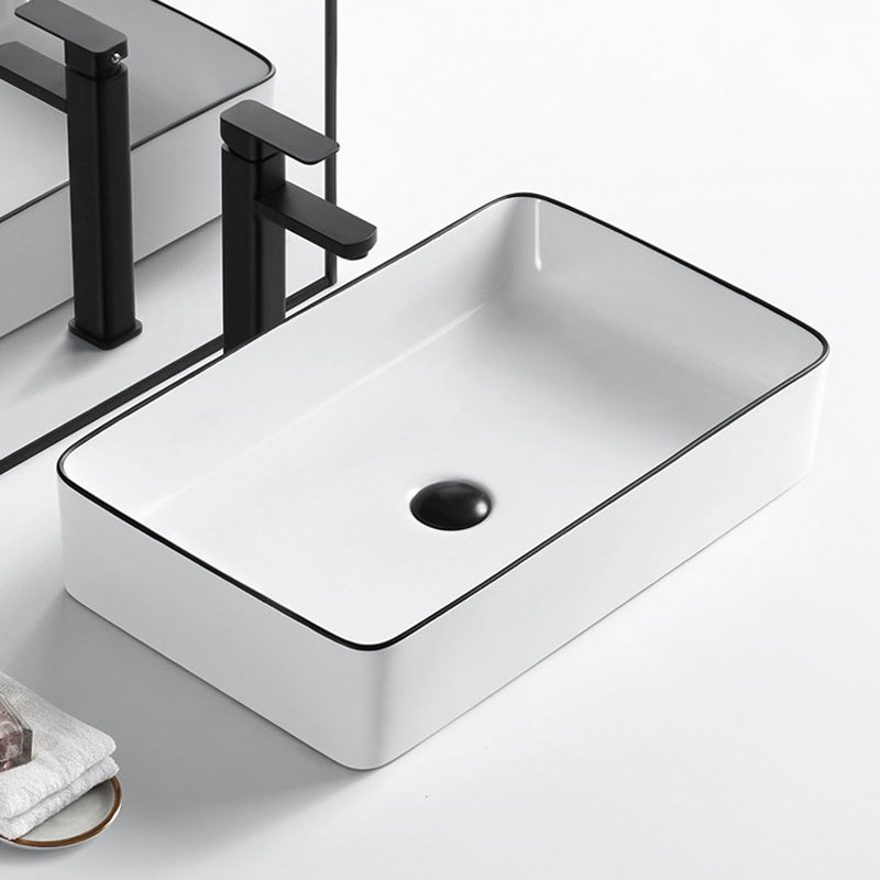Modern Bathroom Sink Porcelain Rectangular with Overflow and Drain Assembly Basin Sink