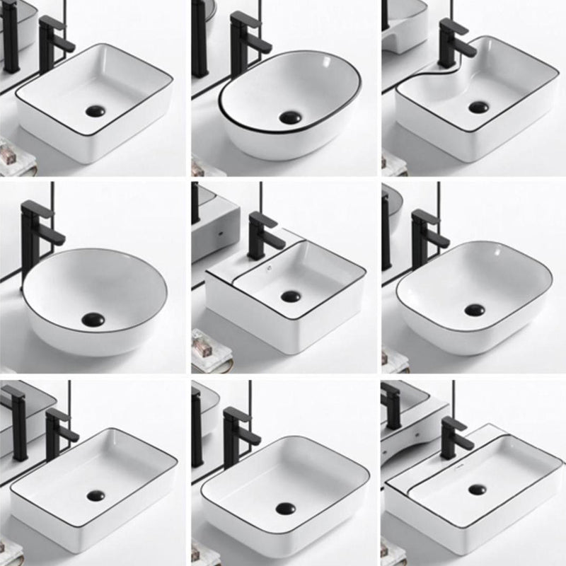Modern Bathroom Sink Porcelain Rectangular with Overflow and Drain Assembly Basin Sink