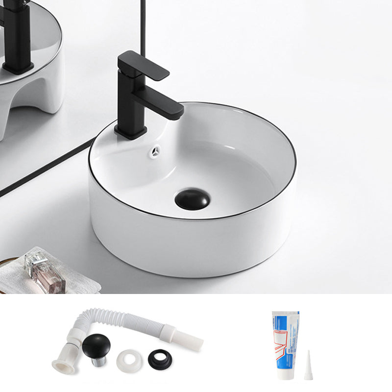 Modern Bathroom Sink Porcelain Rectangular with Overflow and Drain Assembly Basin Sink