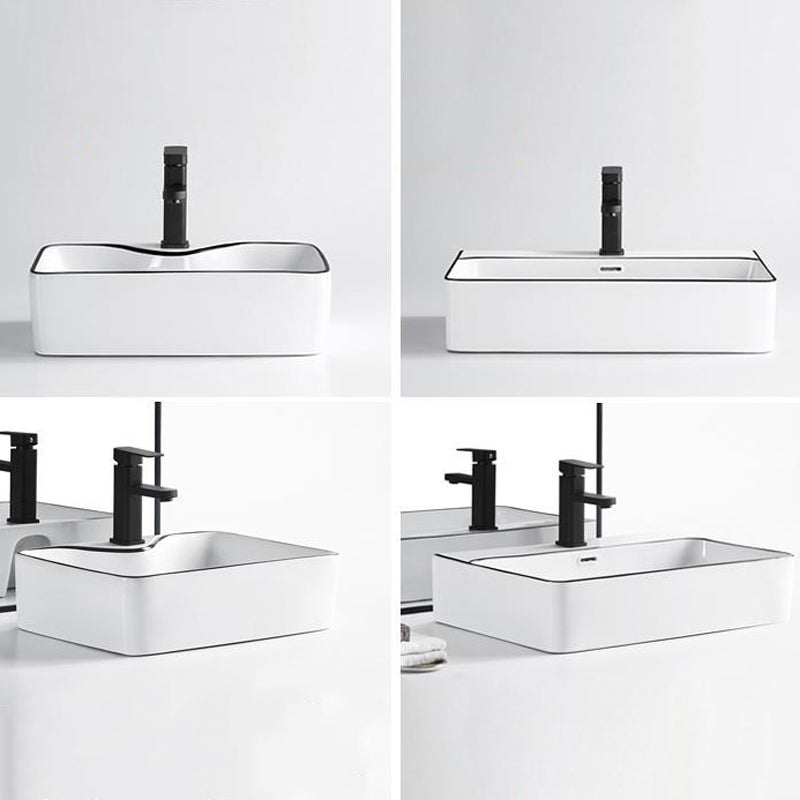 Modern Bathroom Sink Porcelain Rectangular with Overflow and Drain Assembly Basin Sink