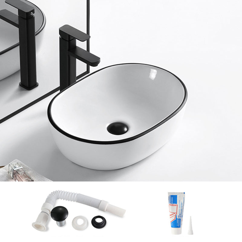 Modern Bathroom Sink Porcelain Rectangular with Overflow and Drain Assembly Basin Sink