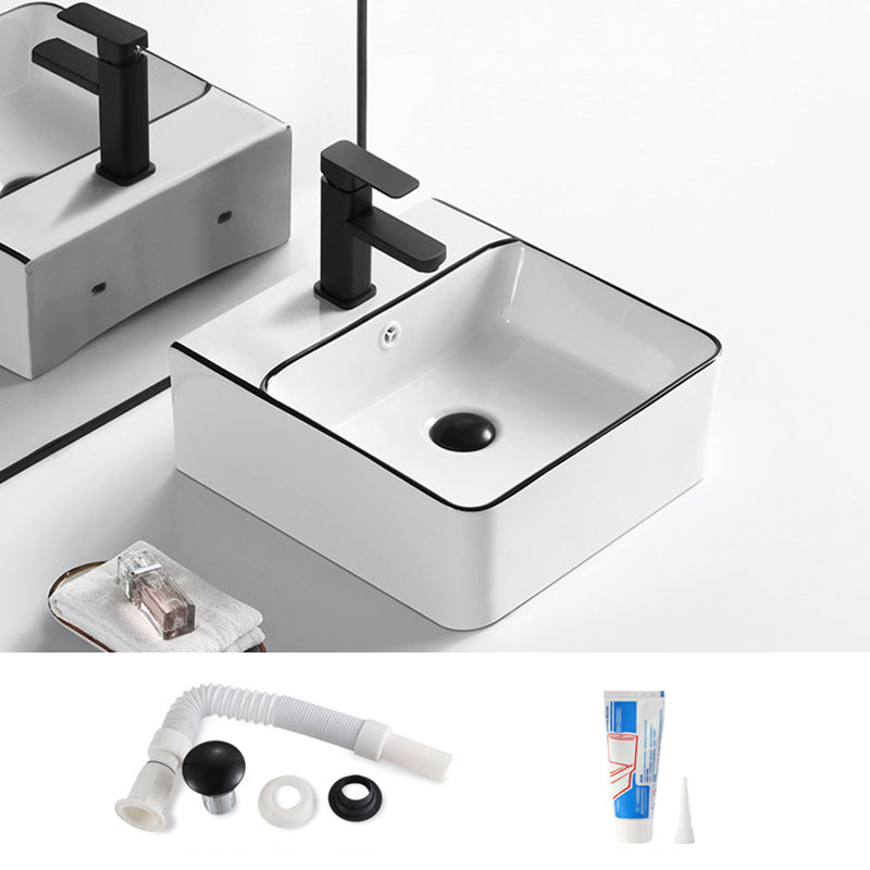Modern Bathroom Sink Porcelain Rectangular with Overflow and Drain Assembly Basin Sink