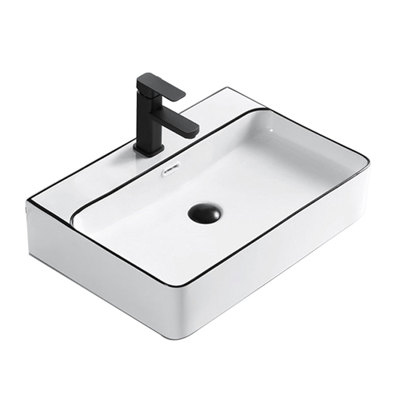 Modern Bathroom Sink Porcelain Rectangular with Overflow and Drain Assembly Basin Sink