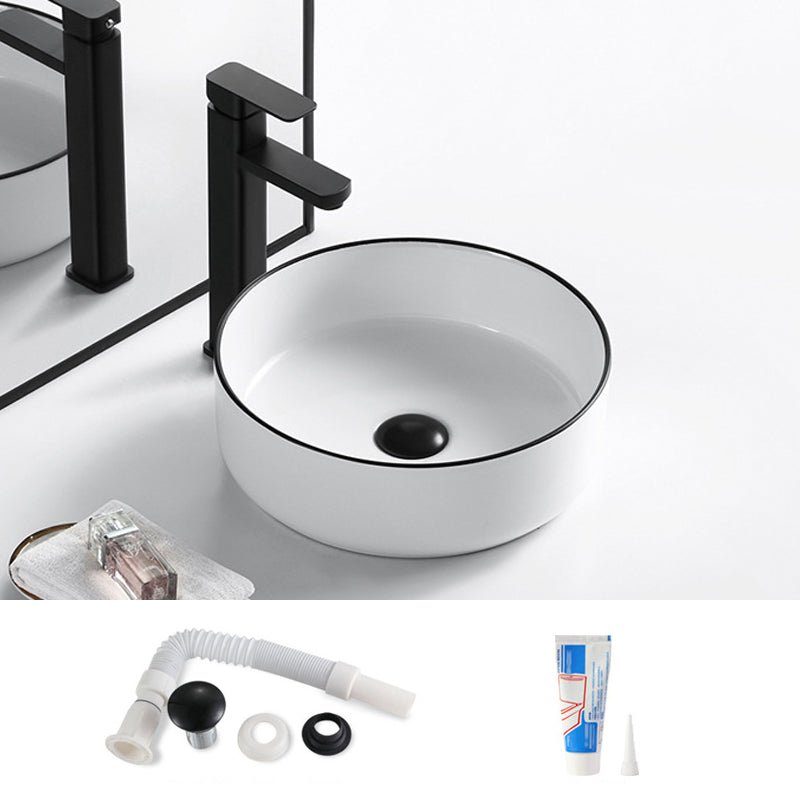 Modern Bathroom Sink Porcelain Rectangular with Overflow and Drain Assembly Basin Sink