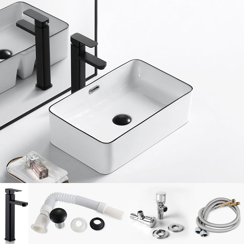 Modern Bathroom Sink Porcelain Rectangular with Overflow and Drain Assembly Basin Sink