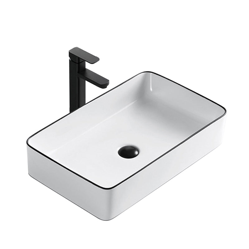 Modern Bathroom Sink Porcelain Rectangular with Overflow and Drain Assembly Basin Sink