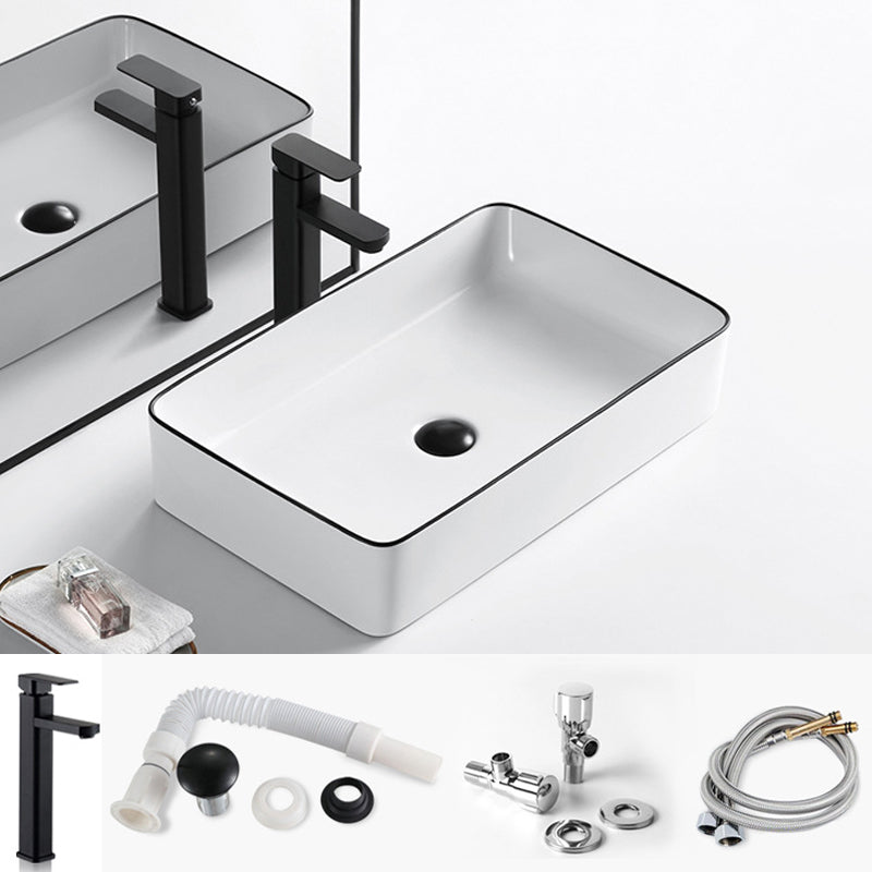 Modern Bathroom Sink Porcelain Rectangular with Overflow and Drain Assembly Basin Sink