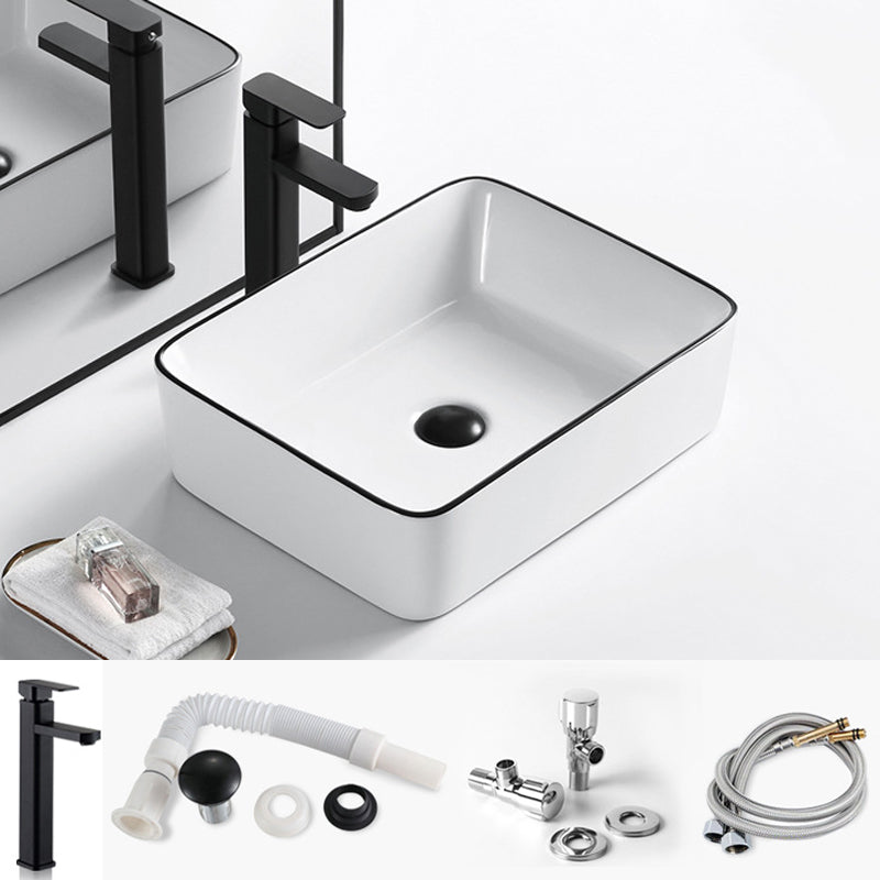 Modern Bathroom Sink Porcelain Rectangular with Overflow and Drain Assembly Basin Sink