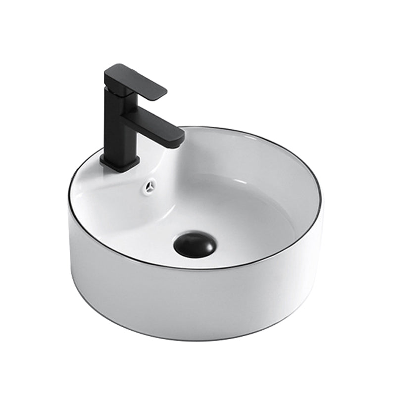 Modern Bathroom Sink Porcelain Rectangular with Overflow and Drain Assembly Basin Sink