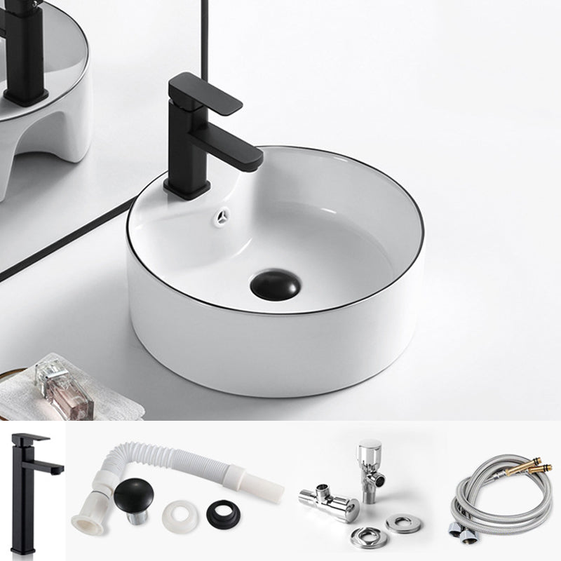 Modern Bathroom Sink Porcelain Rectangular with Overflow and Drain Assembly Basin Sink