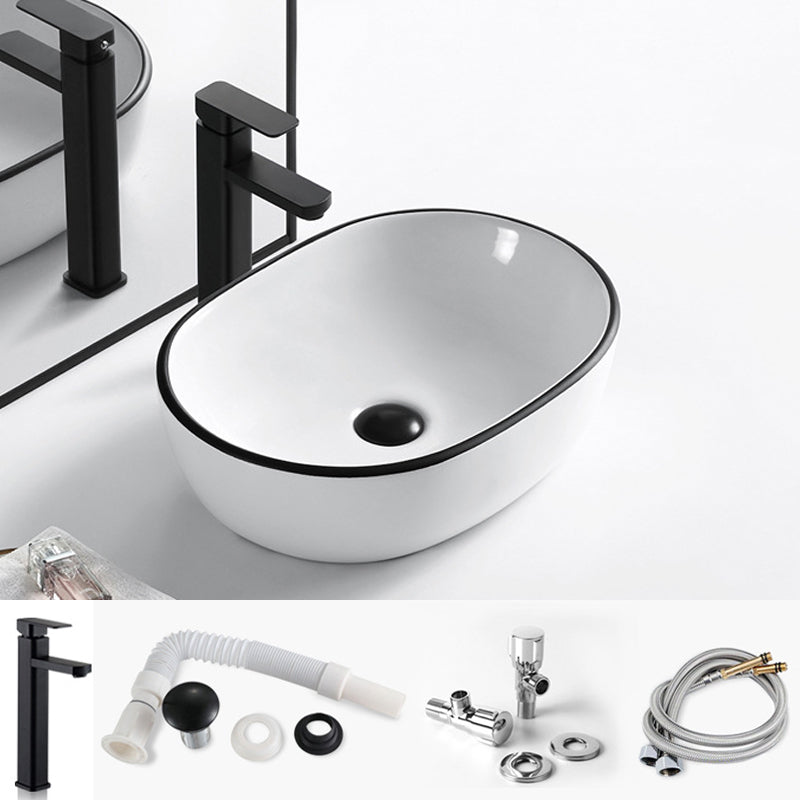 Modern Bathroom Sink Porcelain Rectangular with Overflow and Drain Assembly Basin Sink