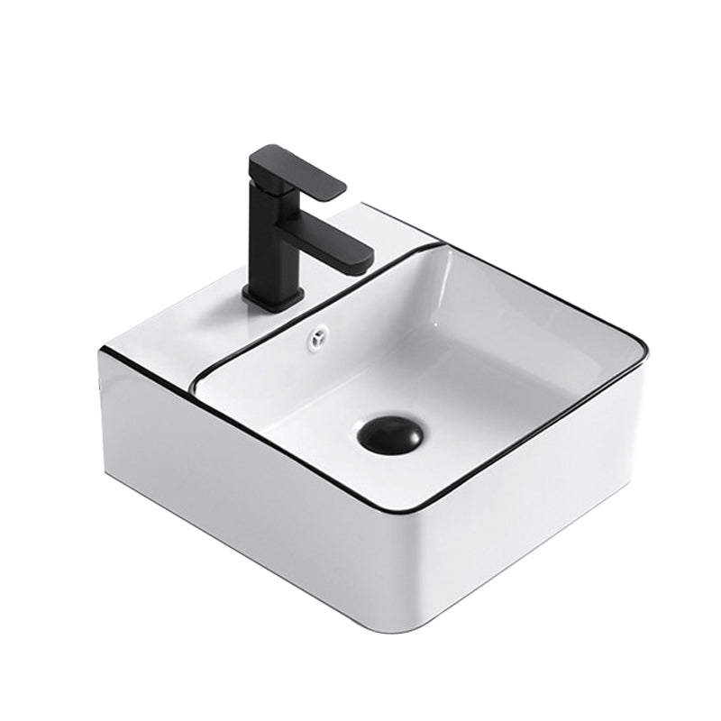 Modern Bathroom Sink Porcelain Rectangular with Overflow and Drain Assembly Basin Sink