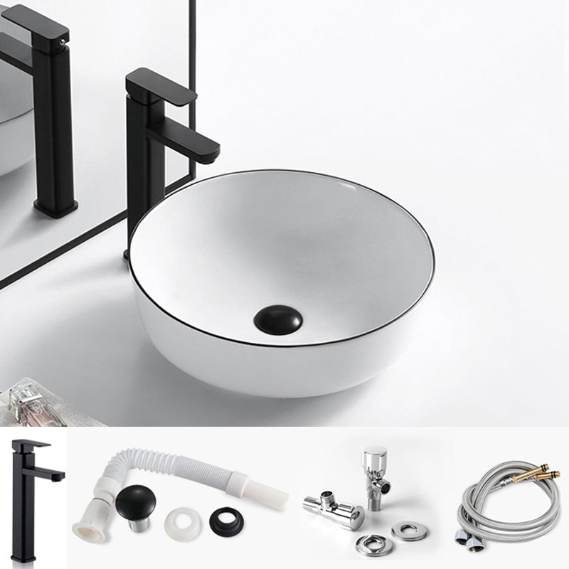 Modern Bathroom Sink Porcelain Rectangular with Overflow and Drain Assembly Basin Sink
