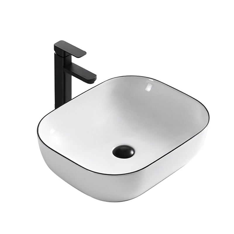 Modern Bathroom Sink Porcelain Rectangular with Overflow and Drain Assembly Basin Sink
