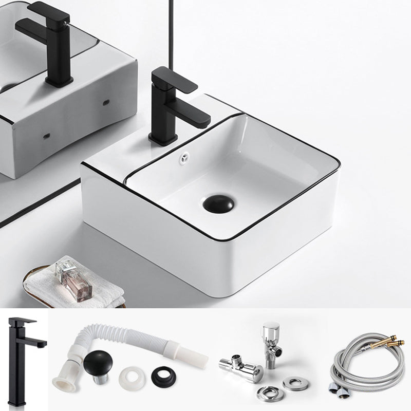 Modern Bathroom Sink Porcelain Rectangular with Overflow and Drain Assembly Basin Sink
