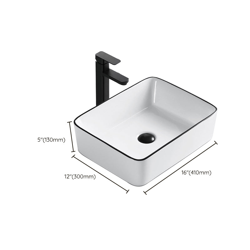 Modern Bathroom Sink Porcelain Rectangular with Overflow and Drain Assembly Basin Sink