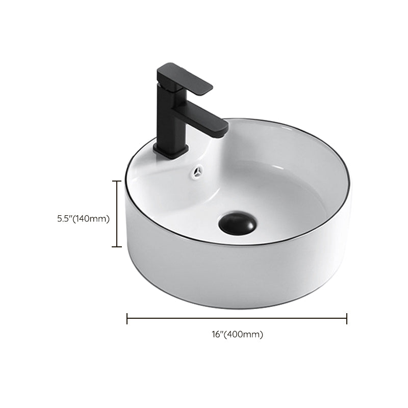 Modern Bathroom Sink Porcelain Rectangular with Overflow and Drain Assembly Basin Sink