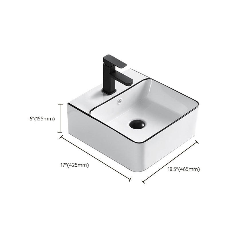Modern Bathroom Sink Porcelain Rectangular with Overflow and Drain Assembly Basin Sink