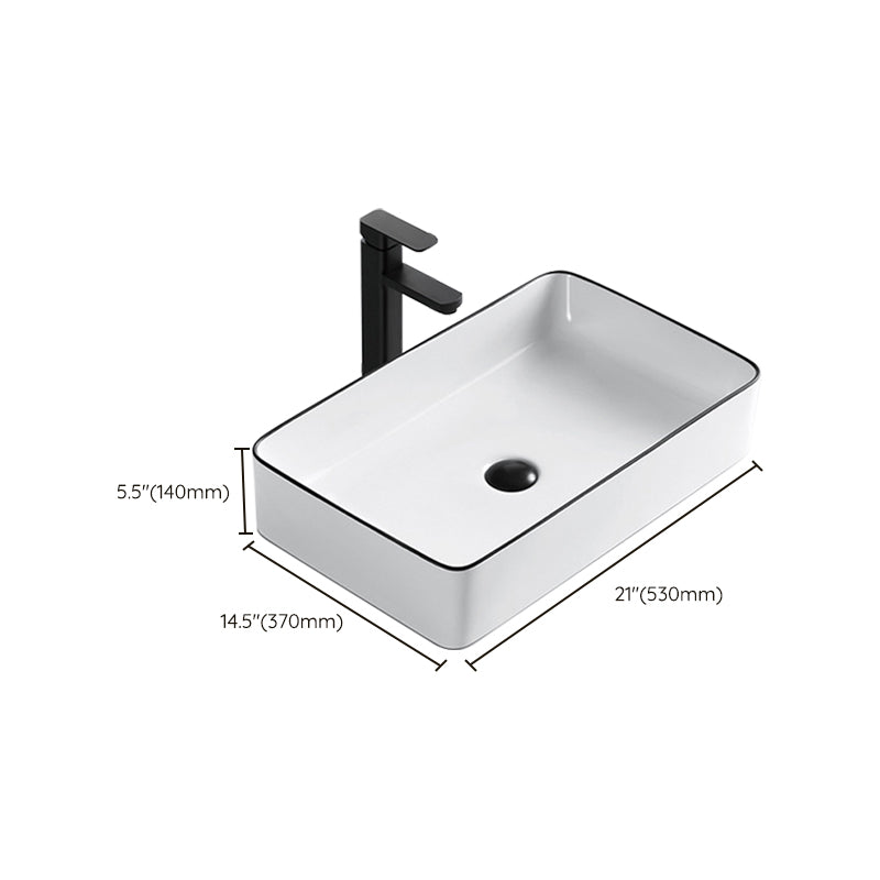 Modern Bathroom Sink Porcelain Rectangular with Overflow and Drain Assembly Basin Sink
