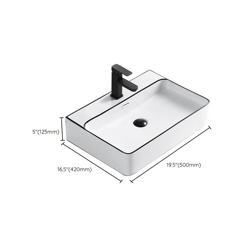Modern Bathroom Sink Porcelain Rectangular with Overflow and Drain Assembly Basin Sink