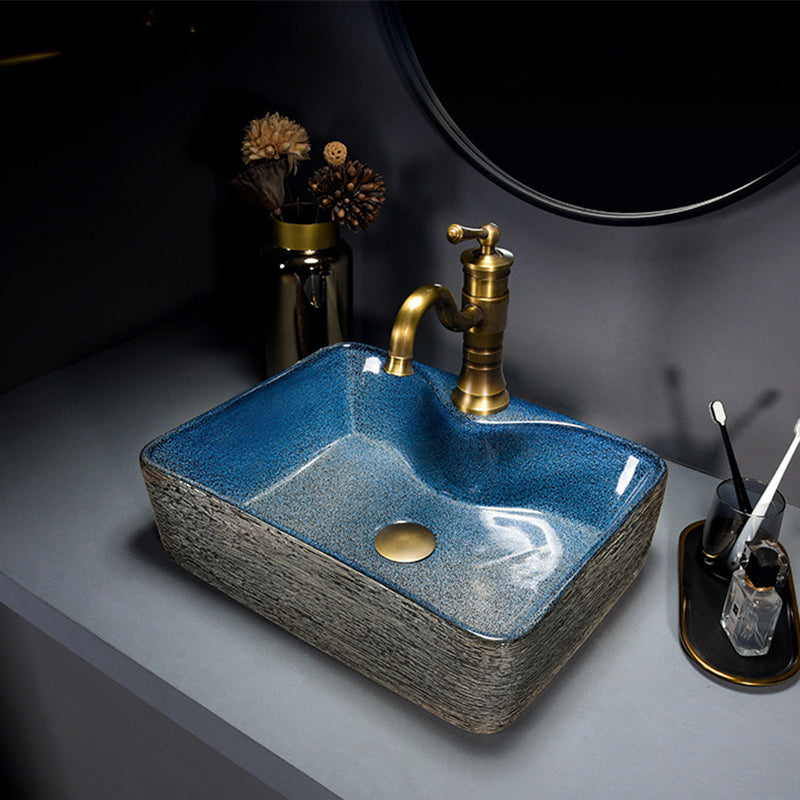 Modern Bathroom Sink Vitreous China Hand Painted Oval Vessel Lavatory Sink