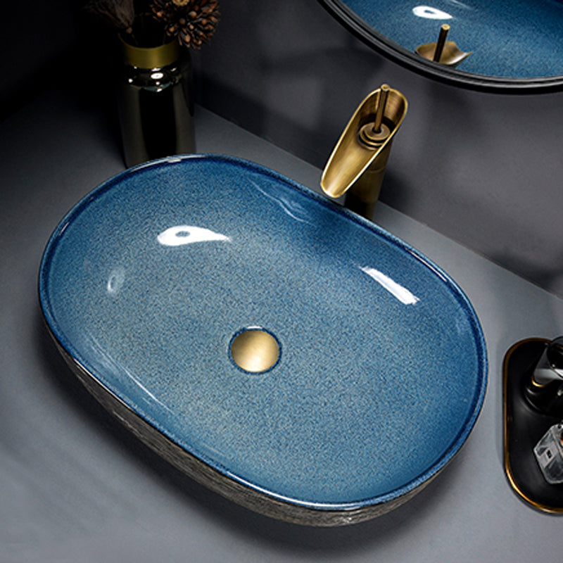 Modern Bathroom Sink Vitreous China Hand Painted Oval Vessel Lavatory Sink