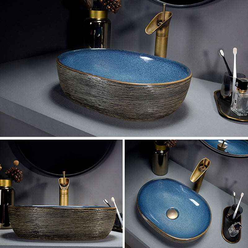 Modern Bathroom Sink Vitreous China Hand Painted Oval Vessel Lavatory Sink