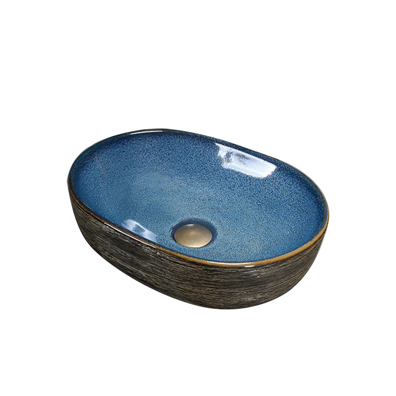 Modern Bathroom Sink Vitreous China Hand Painted Oval Vessel Lavatory Sink
