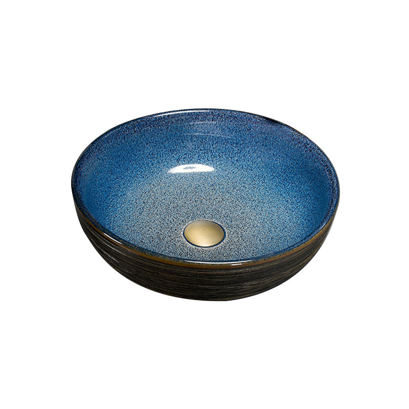 Modern Bathroom Sink Vitreous China Hand Painted Oval Vessel Lavatory Sink