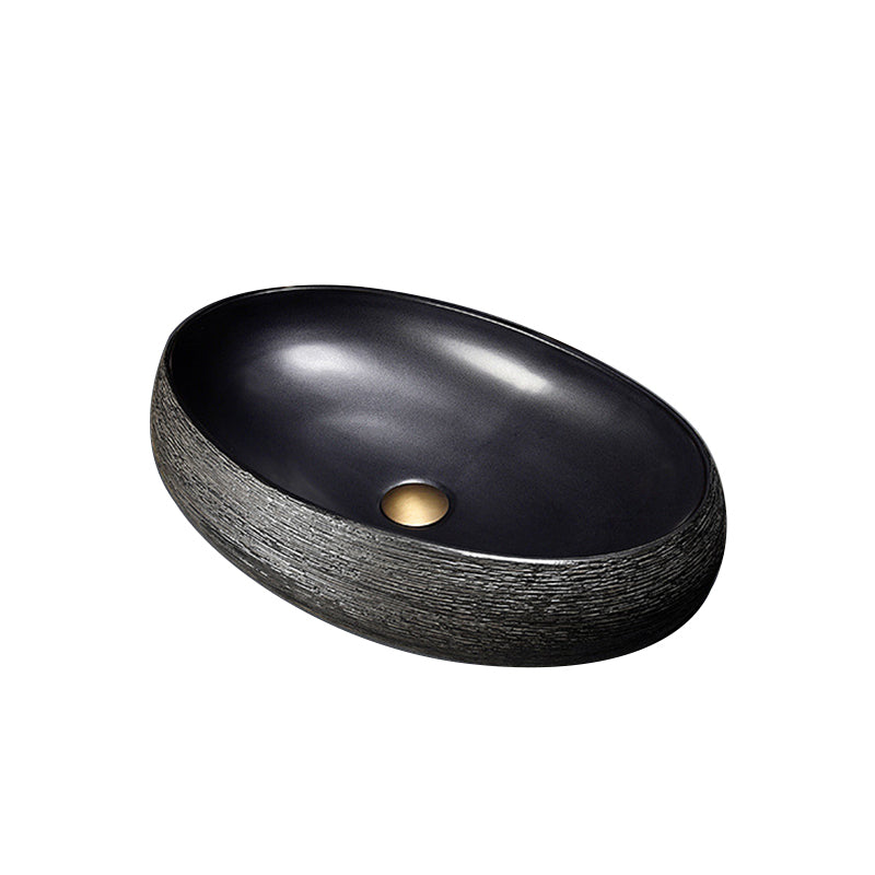 Modern Bathroom Sink Vitreous China Hand Painted Oval Vessel Lavatory Sink