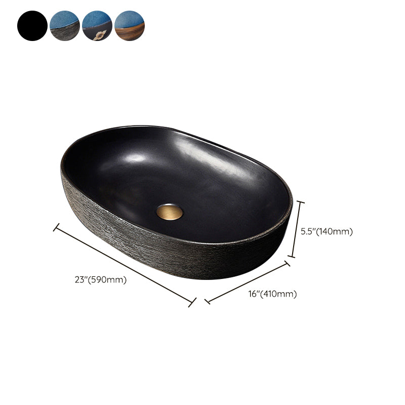 Modern Bathroom Sink Vitreous China Hand Painted Oval Vessel Lavatory Sink