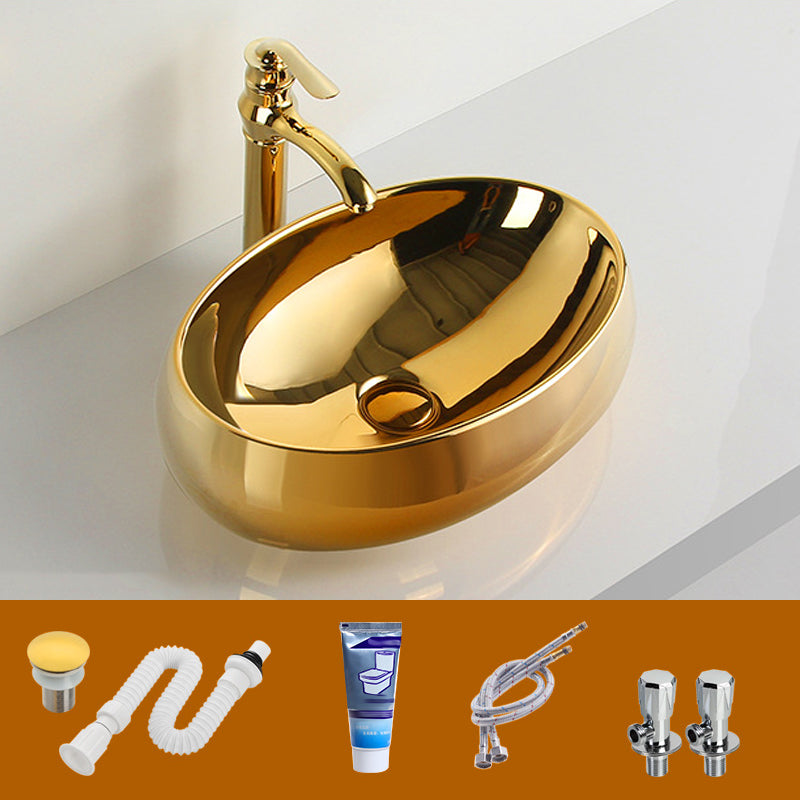 Modern Bathroom Sink Metal Rectangular with Pop-Up Drain and Faucet Vessel Bathroom Sink