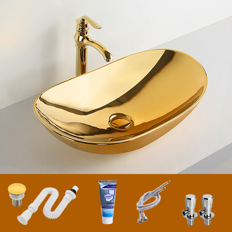 Modern Bathroom Sink Metal Rectangular with Pop-Up Drain and Faucet Vessel Bathroom Sink
