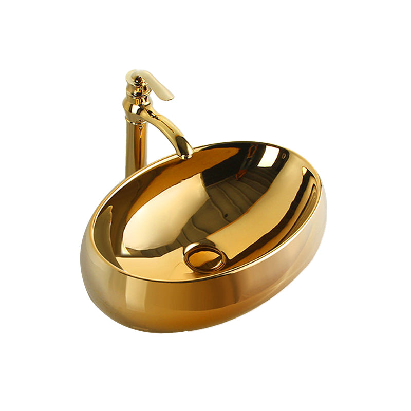 Modern Bathroom Sink Metal Rectangular with Pop-Up Drain and Faucet Vessel Bathroom Sink