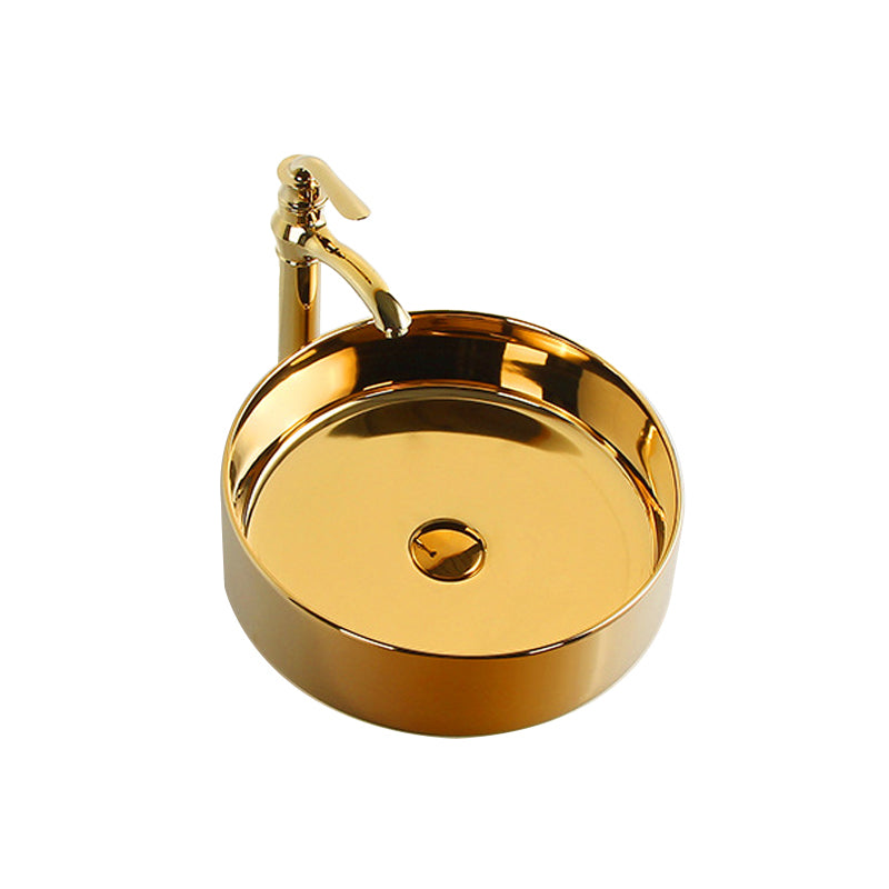 Modern Bathroom Sink Metal Rectangular with Pop-Up Drain and Faucet Vessel Bathroom Sink
