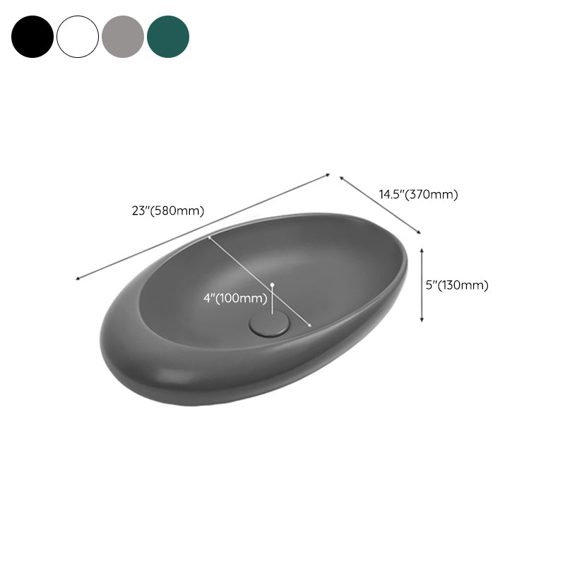 Modern Bathroom Sink Porcelain Oval with Pop-Up Drain and Faucet Vessel Lavatory Sink