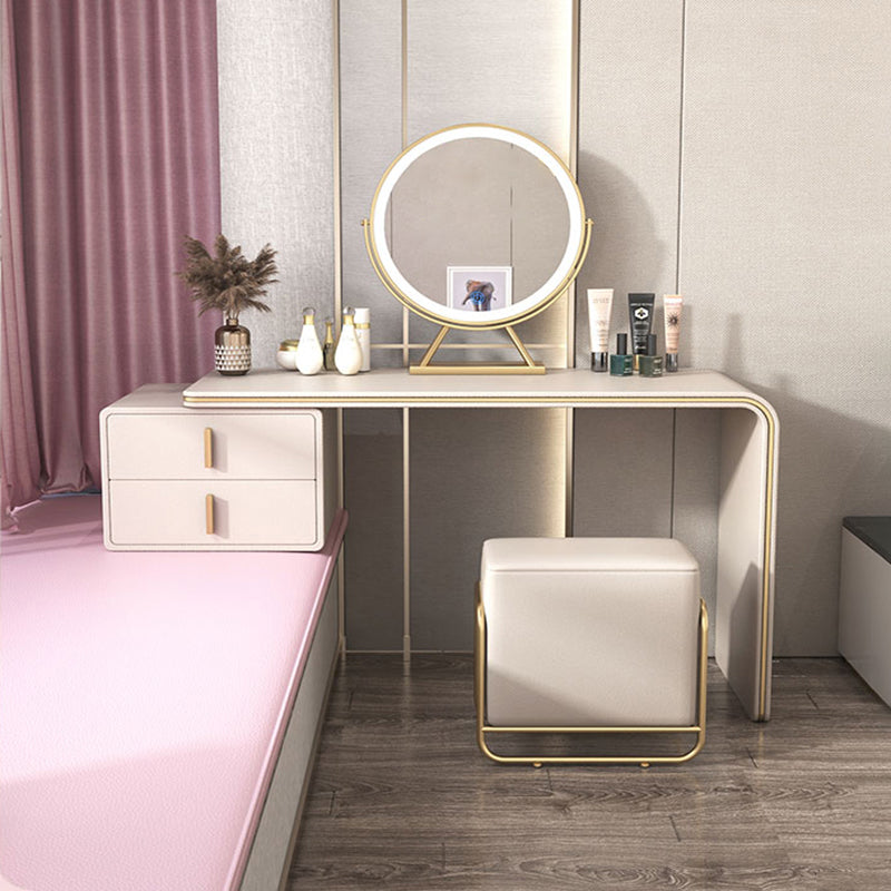 Glam Double Drawers Faux Leather Bedroom with Makeup Table and Stool Make-up Vanity