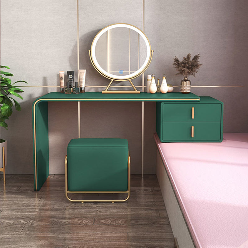 Glam Double Drawers Faux Leather Bedroom with Makeup Table and Stool Make-up Vanity