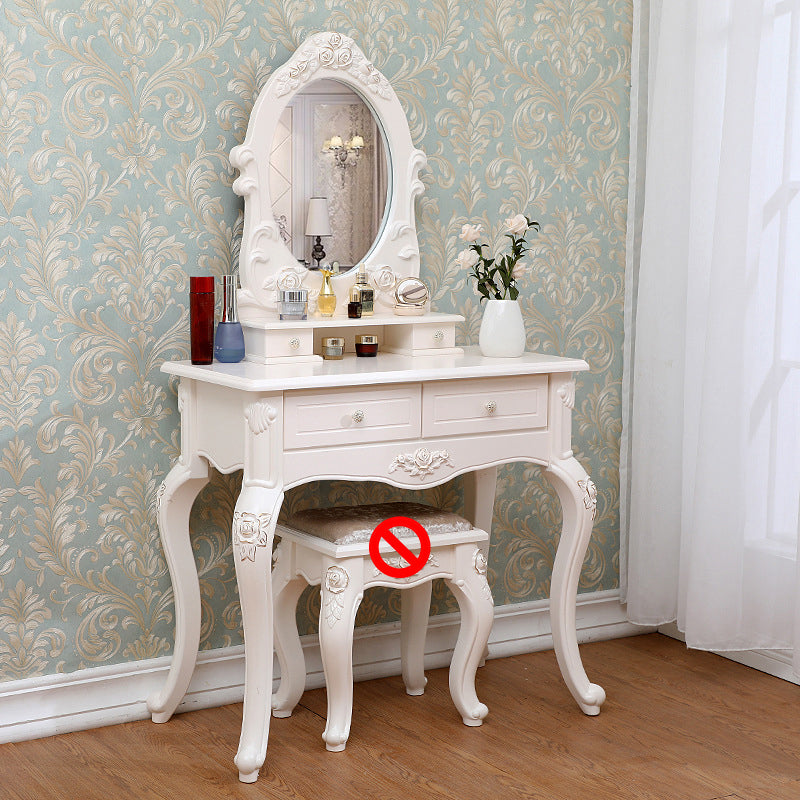 Victorian Mirrored Makeup Dressing Table Wood Stool Set in White