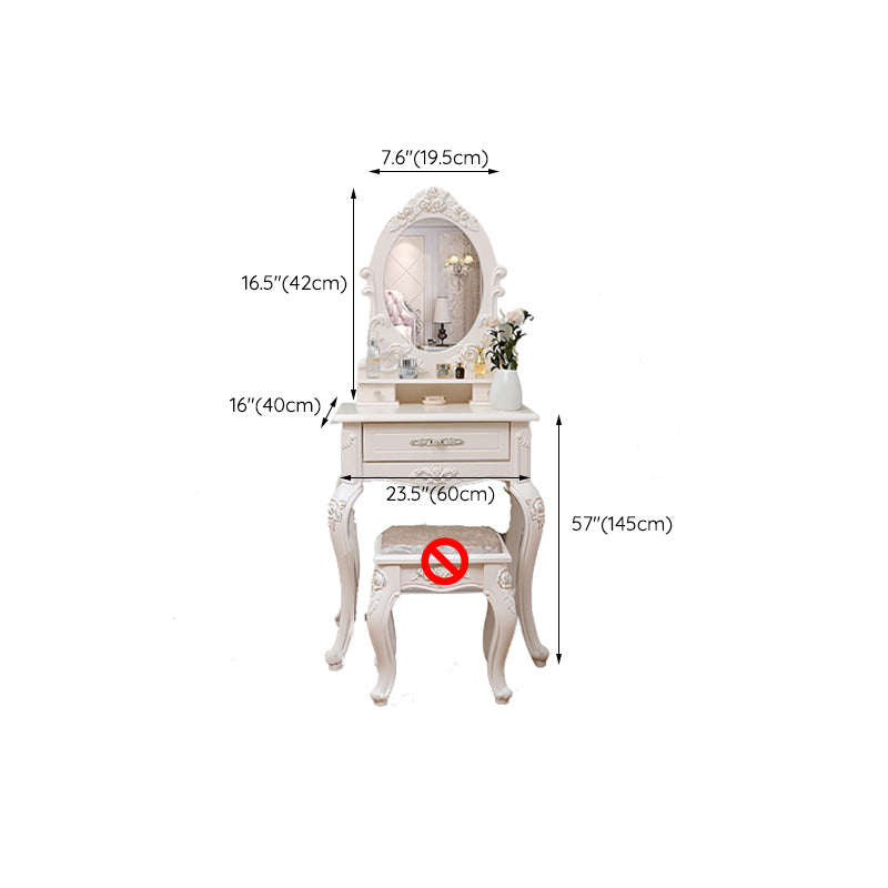 Victorian Mirrored Makeup Dressing Table Wood Stool Set in White