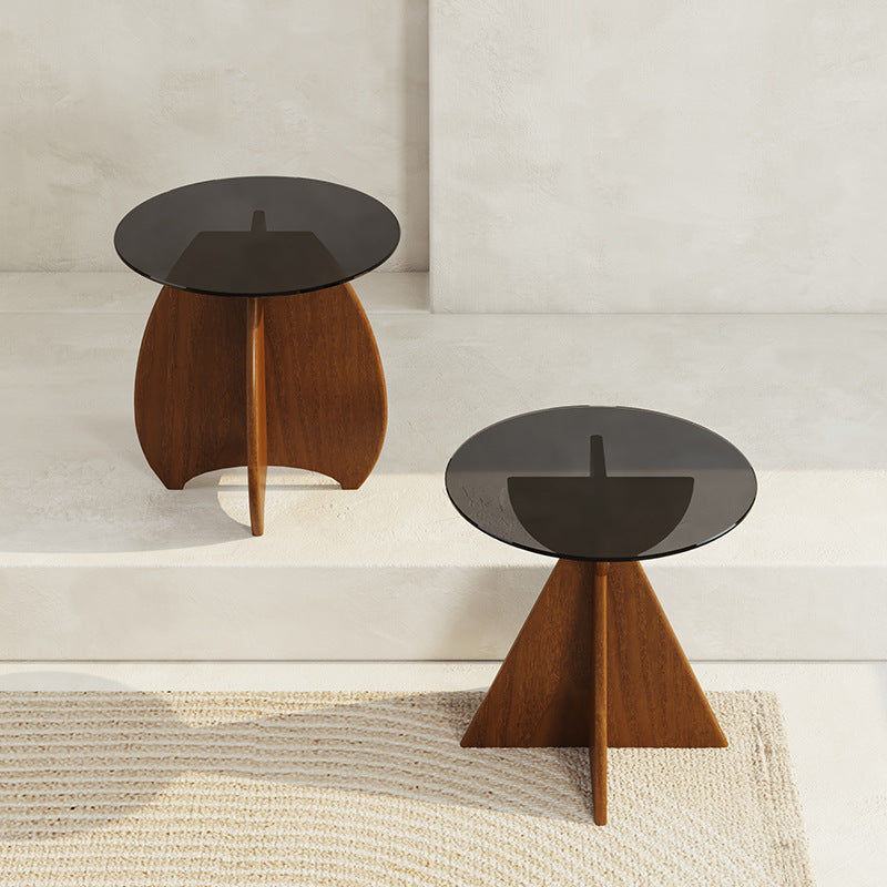 Living Room End Table Contemporary Round Abstract Glass Side Table