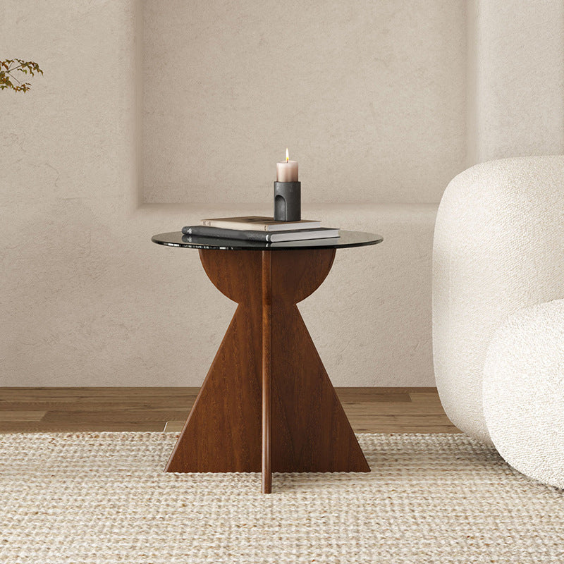 Living Room End Table Contemporary Round Abstract Glass Side Table