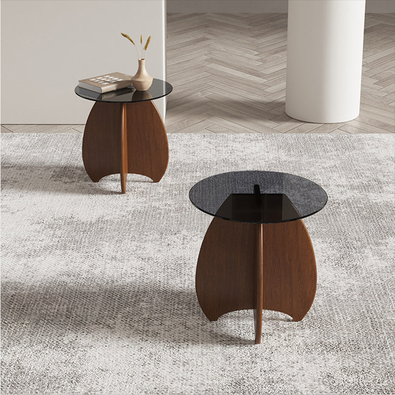 Living Room End Table Contemporary Round Abstract Glass Side Table