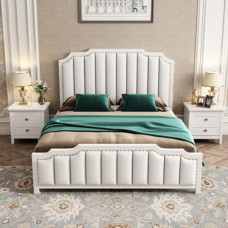 French Style Upholstered Stepped Platform Bed Foam Headboard Bed