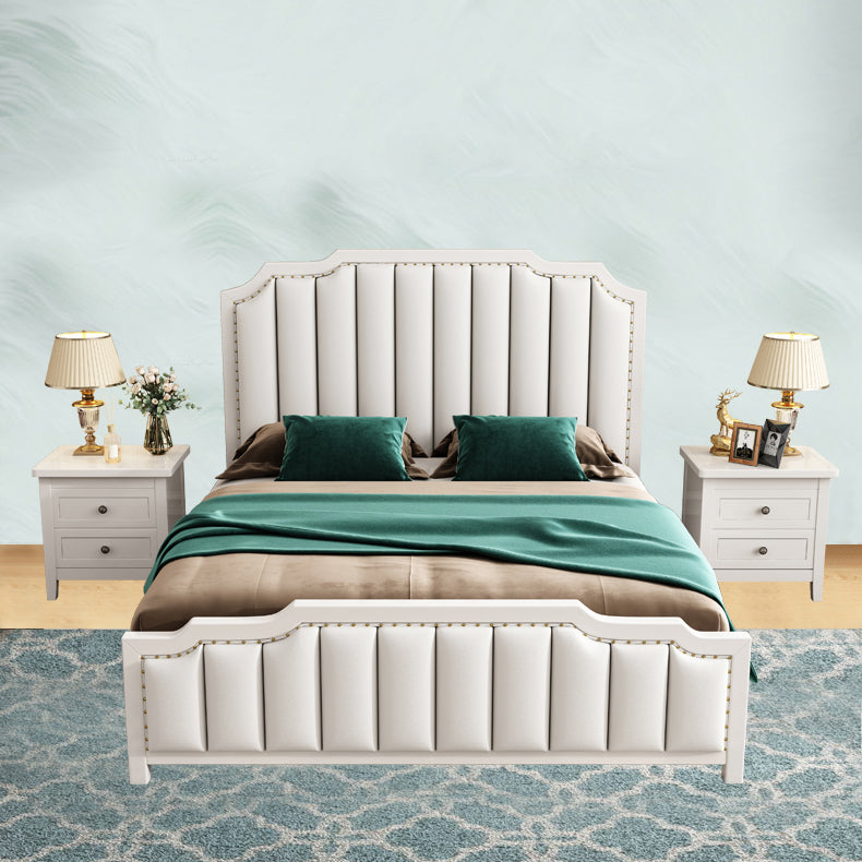 French Style Upholstered Stepped Platform Bed Foam Headboard Bed