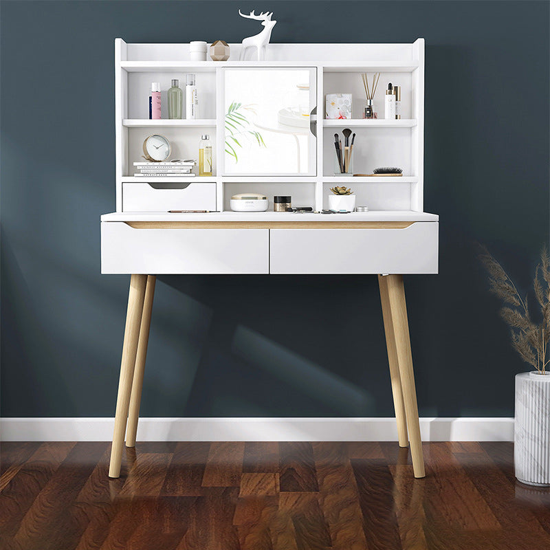 Scandinavian Vanity Table with Drawers and Shelves and Mirror