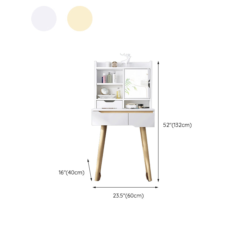 Scandinavian Vanity Table with Drawers and Shelves and Mirror